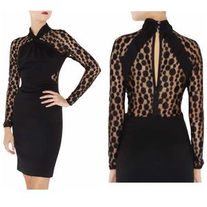 Karen Millen Polka Dot Sheer High Neck Black Dress